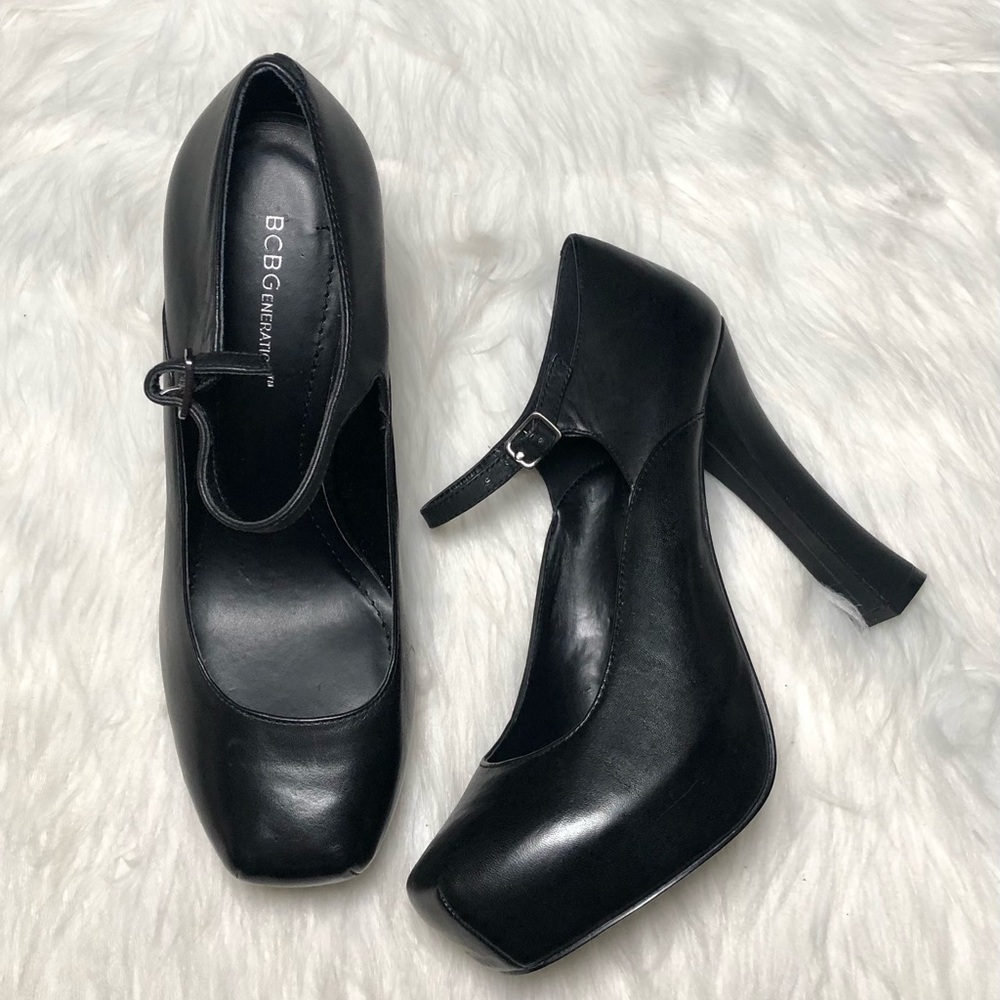 BCBG Generation”Iago” Leather MaryJane Platform Heels,Size-9